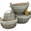 Antique WIllow Oval Lided Basket Linen Lining Set of 3
