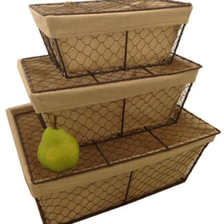 Wire Hinged Lid Hamper Linen Lining Set of 3 Linen Lining